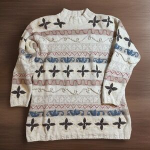 Vintage Paul Harris Design Granny Sweater Embroidered Cottagecore Long Medium